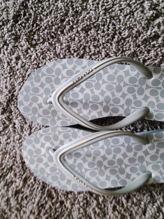 Coach Shoes - Coach Logo Pattern Flip Flops in Light Gray EUC